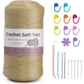 328 ياردة غزل للحياكة، 250 جم/8.81 أونصة غزل كروشيه أخضر فاتح، غزل ناعم للحياكة مع علامات الغرز، إبر حادة مكتنزة سميكة من مزيج القطن والنايلون للمبتدئين في الحياكة in Kuwait