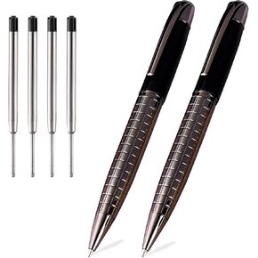 Obacle Ballpoint Pens Black Pens Medium Ball Point 1.0mm Smooth Writing Grip Metal Retractable Executive Business Office Fancy Nice Gift Pen for Men Women (Gun Black, 2 Pack 4 Refills)