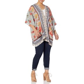 Angie Women's Plus Size Short Sleeve Open Front Kimono