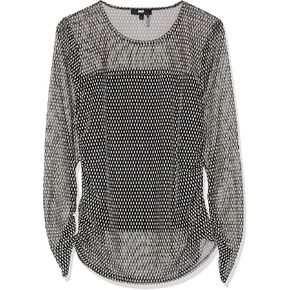 DKNY Women's Figure-Flattering Rib Cuff Sheer Sleeve Sportswear Sweater