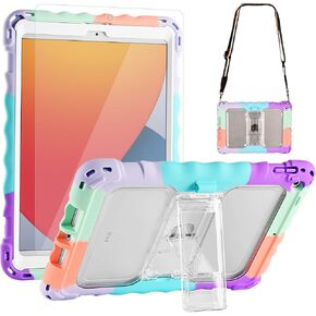 TopEsct iPad 9th/8th/7th Generation Case, iPad 10.2 Case for Kids with Portable Shoulder Strap, PET Screen Protector & Shockproof Silicone, Rainbow in Kuwait