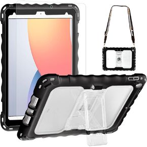 TopEsct iPad 9th/8th/7th Generation Case, iPad 10.2 Case for Kids with Portable Shoulder Strap, PET Screen Protector & Shockproof Silicone, Rainbow