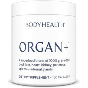 BodyHealth Organ+ Grass-Fed Glandular Organ Complex, Grassfed Beef Organ Supplement, Dessicated Beef Liver, Heart, Kidney, Pancreas, Spleen, Non GMO, Adrenal, Supplement, (150 Capsules)