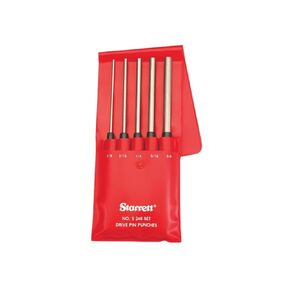 Starrett Extra-long Drive Pin Punch Set with Knurled Grip and Protective Vinyl Case - 8" Length, 1/8", 3/16", 1/4", 5/16", 3/8" Punch Diameter, Set of 5 - S248PC