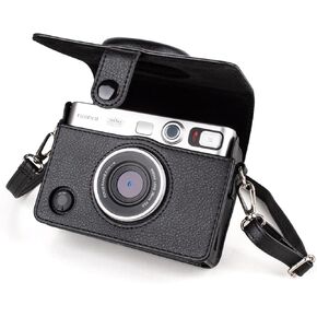 MUZIRI KINOKOO Case for Instax Mini EVO Instant Camera -Vintage PU Leather Fuji Mini EVO Camera Protective Case - Removable EVO Case with Charge Outcut - in Black Lychee Texture Horizonal Style