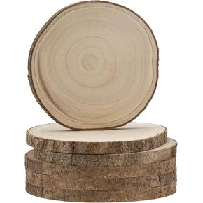 6 Piece 10-12 Inch Wood Rounds, Natural Round Wood Slices, Unfinished Rustic Wood Circle Slices Tree Slices for Centerpieces, DIY Projects, Ornaments