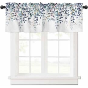 Sage Green Eucalyptus Leaves Window Valance Watercolor Green Plant Leaf Window Treatment Sage Green Leaves Rod Pocket Curtain Valance,42x12 inch Botanical Kitchen Valance for Bathroom