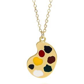 Palette Brush Asymmetric Necklace for Art Teacher Artist Charm Chic Fashion Design Colorful Paint Pendant Drop Necklace Jewelry Gold