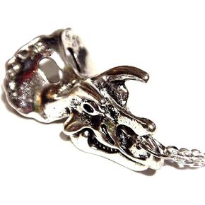 Silvertone Triceratops Skull Pendant on 18" Chain Necklace Dinosaur Bones