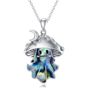 WINNICACA Abalone Shell Necklace Sterling Silver Abalone Shell Jewelry for Women Bat/Cat/Snail/Ghost Pendant Hallowen Gifts for Women Teens