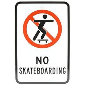 Warning Caution Metal Sign Aluminum Sign, Legend No Skateboarding with Graphic, 8" X 12" inch, Black/Red on White