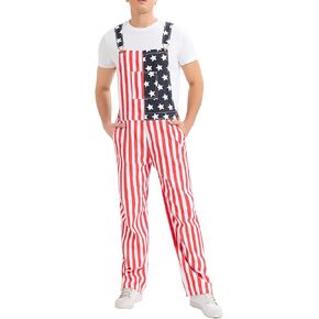 Unisex Patriotic American Flag Print Denim Bib Overall Shorts Jeans - Mens & Womens One Piece Jumpsuit