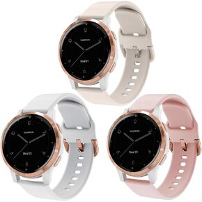 3Pack Watch Bands Compatible with Garmin Vivoactive 4S/ Venu 2S / Venu 3S/ Vivomove 3S, 18mm Soft Silicone Replacement Watch Band Wristband for Forerunner 255s/265s Women Men