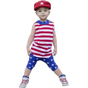LYSMuch Toddler Baby Boys 4th of July Outfits Kids Red White Blue Top American Flag Shorts Set