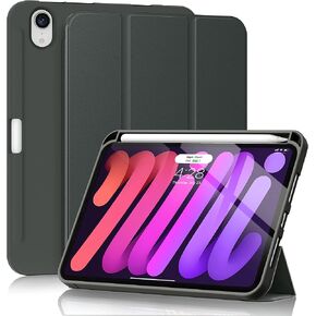 Soke iPad Mini 6 Case 2021 6th Generation with Pencil Holder-[Shockproof Protection + 2nd Gen Apple Pencil Charge + Auto Sleep/Wake], Soft TPU Back Cover for iPad Mini 6th Gen 8.3 inch (Black)
