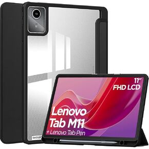حافظة لجهاز Lenovo Tab M11 مقاس 11 بوصة مع حامل قلم، غطاء حماية ناعم من مادة TPU من الأكريليك الشفاف الشفاف لجهاز Lenovo M11 Tablet Case TB330FU، أسود