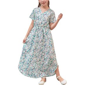 فستان GORLYA للفتيات متوسط ​​الطول بتصميم شيونغسام ملفوف صناعي أنيق ومتعرج ومقسم بجيوب 4-14 سنة in Kuwait