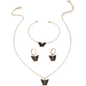 Cute Acrylic Butterfly Jewelry Set Glitter Butterfly Pendant Necklace Colorful Butterfly Necklace Earrings Bracelet Set Bohemian Butterfly Necklace for Women Valentine's Day Gifts