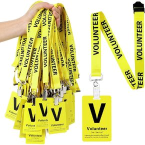 Fulmoon 50 Sets Volunteer Lanyards Bulk Volunteer Lanyards and Badges with Clips Breakaway Lanyards for Event Fundraising Donation Activities