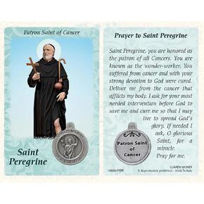 Saint St Peregrine Prayer Card Patron Saint of Cancer Holy Card with Medal