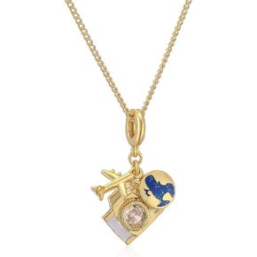 14K Gold Plated Plane Map Passport Pendant Necklace For Women Birthday Gift