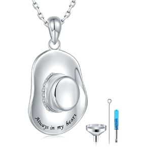 Cowboy Jewelry Urn Necklaces for Ashes - 925 Sterling Silver Cowboy Hat / Boots Memorial Cremation Pendant Urn Necklace for Women, Delicate Cowboy Hat / Boots Keepsake Jewelry Urn Hold Ashes Necklace