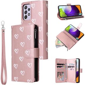 UEEBAI Wallet Case for Samsung Galaxy A51 4G, PU Leather Case Magnetic Closure Handbag Zipper Pocket Case Kickstand Card Slots with Hand Strap Marple Flip Case for Women - Black