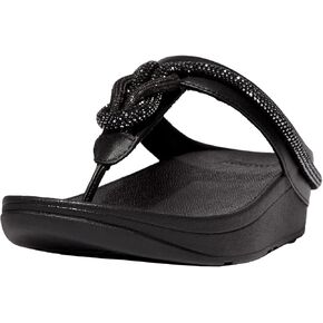 صندل نسائي من FitFlop مصنوع من الجلد بشريط من الكريستال Fino، أسود، مقاس 9 in Kuwait