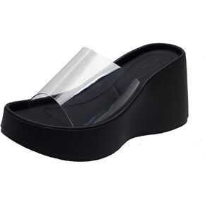 Women's Clear Strap Wedges Platform Sandals Classic Fish Mouth Memory Foam Slip-On Height Increase Slides Sandals Summer Casual Beach Walking Slippers
