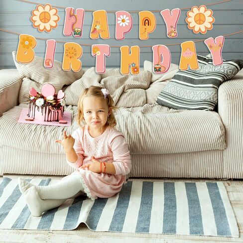 لافتة عيد ميلاد سعيد من ديزي، ديكورات حفلات أعياد الميلاد على شكل زهرة ديزي، مستلزمات حفلات أعياد الميلاد للفتيات من هيبي بوهو الرجعية in Kuwait