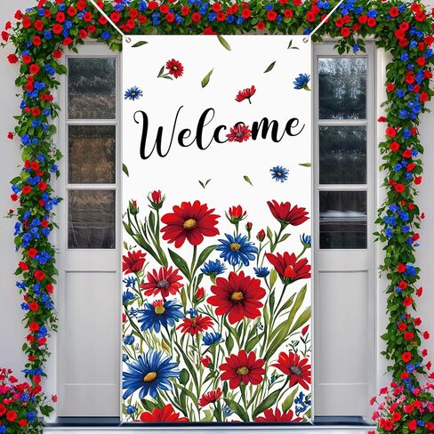 Patriotic Welcome Door Cover Decorations, God Bless America Large Door Banner Flag Porch Door Sign Decor for Patriotic Activity Decoration Party Favors Home Wall Indoor Outdoor Supplies Labour Day in Kuwait
