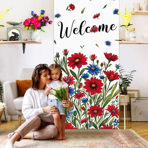 Patriotic Welcome Door Cover Decorations, God Bless America Large Door Banner Flag Porch Door Sign Decor for Patriotic Activity Decoration Party Favors Home Wall Indoor Outdoor Supplies Labour Day in Kuwait