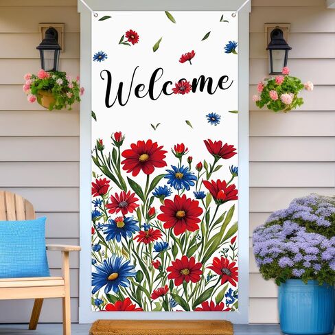 Patriotic Welcome Door Cover Decorations, God Bless America Large Door Banner Flag Porch Door Sign Decor for Patriotic Activity Decoration Party Favors Home Wall Indoor Outdoor Supplies Labour Day in Kuwait
