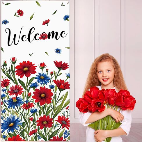Patriotic Welcome Door Cover Decorations, God Bless America Large Door Banner Flag Porch Door Sign Decor for Patriotic Activity Decoration Party Favors Home Wall Indoor Outdoor Supplies Labour Day in Kuwait