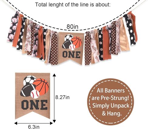 لافتة كرسي مرتفع واحدة للكرات الرياضية - كرة القدم/البيسبول/كرة السلة/كرة القدم، لافتة كرسي عالٍ لعيد الميلاد الأول للكرسي العالي، جميع الصور الرياضية لتزيين حفلات أعياد الميلاد، لافتة كرسي مرتفع لعيد الميلاد الأول للصبيان، تحطيم كعكة عيد الميلاد الأول (ك in Kuwait