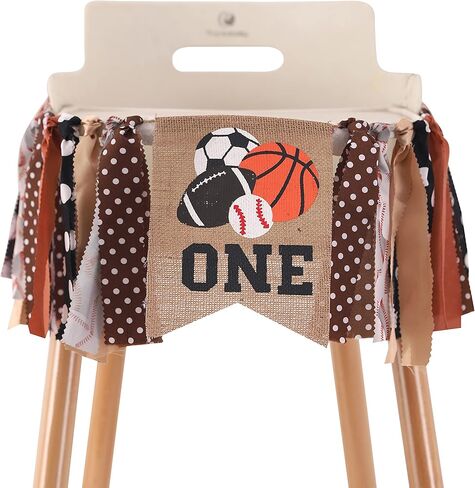 لافتة كرسي مرتفع واحدة للكرات الرياضية - كرة القدم/البيسبول/كرة السلة/كرة القدم، لافتة كرسي عالٍ لعيد الميلاد الأول للكرسي العالي، جميع الصور الرياضية لتزيين حفلات أعياد الميلاد، لافتة كرسي مرتفع لعيد الميلاد الأول للصبيان، تحطيم كعكة عيد الميلاد الأول (ك in Kuwait