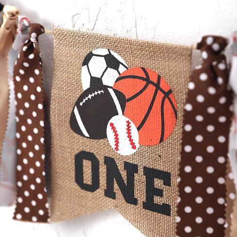 لافتة كرسي مرتفع واحدة للكرات الرياضية - كرة القدم/البيسبول/كرة السلة/كرة القدم، لافتة كرسي عالٍ لعيد الميلاد الأول للكرسي العالي، جميع الصور الرياضية لتزيين حفلات أعياد الميلاد، لافتة كرسي مرتفع لعيد الميلاد الأول للصبيان، تحطيم كعكة عيد الميلاد الأول (ك in Kuwait