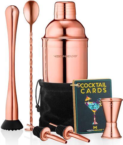 Mixology Cocktail Shaker Set Drink Mixer, 8-Piece Portable Bartender Kit with 24oz Martini Shaker Barware Tool Set, 2 Pourers, Muddler, Jigger, Mixing Spoon, Velvet Bag, Built-in Strainer (Black) in Saudi Arabia