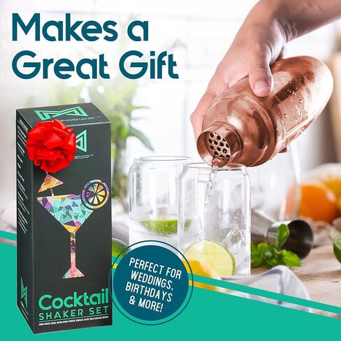 Mixology Cocktail Shaker Set Drink Mixer, 8-Piece Portable Bartender Kit with 24oz Martini Shaker Barware Tool Set, 2 Pourers, Muddler, Jigger, Mixing Spoon, Velvet Bag, Built-in Strainer (Black) in Saudi Arabia