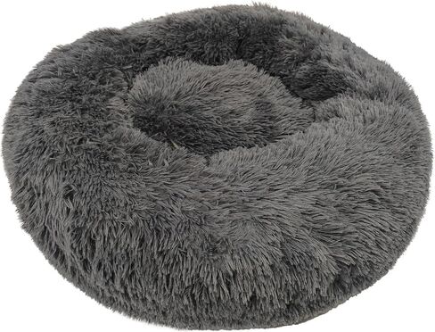 Deluxe Calming Dog Bed for Small Medium Dogs & Cats - Anti-Anxiety Donut Cuddler Cozy Warm Soft Fluffy Faux Fur Round Beds Sizes 24" Puppy Bed (Dark Grey, Small) in Saudi Arabia