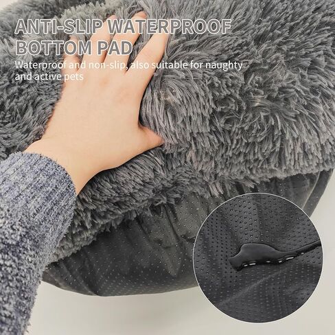 Deluxe Calming Dog Bed for Small Medium Dogs & Cats - Anti-Anxiety Donut Cuddler Cozy Warm Soft Fluffy Faux Fur Round Beds Sizes 24" Puppy Bed (Dark Grey, Small) in Saudi Arabia