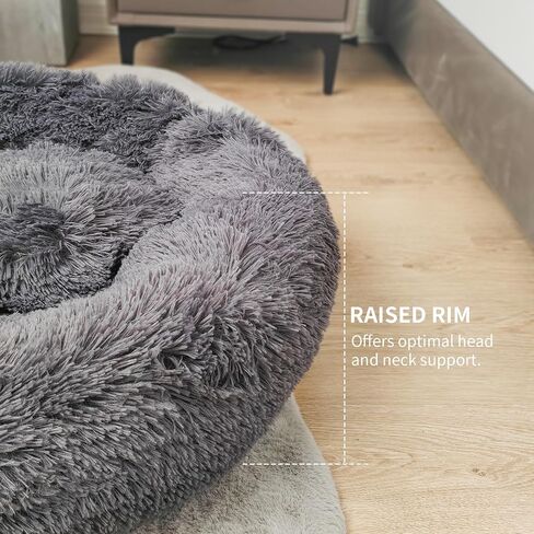 Deluxe Calming Dog Bed for Small Medium Dogs & Cats - Anti-Anxiety Donut Cuddler Cozy Warm Soft Fluffy Faux Fur Round Beds Sizes 24" Puppy Bed (Dark Grey, Small) in Saudi Arabia