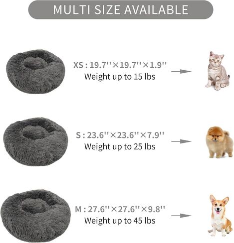 Deluxe Calming Dog Bed for Small Medium Dogs & Cats - Anti-Anxiety Donut Cuddler Cozy Warm Soft Fluffy Faux Fur Round Beds Sizes 24" Puppy Bed (Dark Grey, Small) in Saudi Arabia