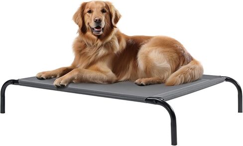 Navaris Elevated Dog Bed with Cooling Effect - Small Raised Dog Beds w/Legs - Durable & Chew Proof - Ideal for Medium Dogs & Cats - Outdoor & Indoor Use - Grey in Saudi Arabia