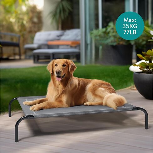 Navaris Elevated Dog Bed with Cooling Effect - Small Raised Dog Beds w/Legs - Durable & Chew Proof - Ideal for Medium Dogs & Cats - Outdoor & Indoor Use - Grey in Saudi Arabia