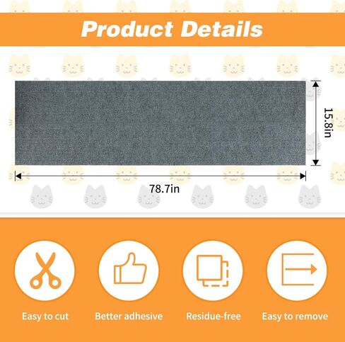 78.7"x15.8" Trimmable Cat Scratch Carpet, Pet-friendly Self-Adhesive Cat Scratch Mat Multi-use Cat Tree Shelf Replacement Parts for Cat Shelves, Wooden Cat Trees, Sofas or Other Furniture in Saudi Arabia
