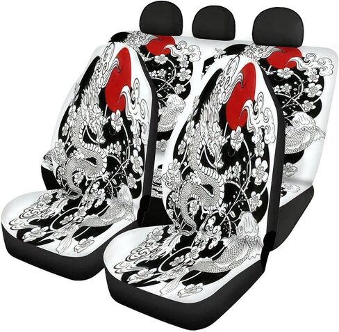 Car Seat Covers Full Set - Chinese Dragon with Peach Blossom and Cloud Tattoo Japanese Tattoo Car Seat Protector Cover Set Interior Covers Auto Decor Accessories Fit Most Vehicles in Saudi Arabia