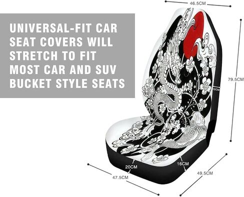 Car Seat Covers Full Set - Chinese Dragon with Peach Blossom and Cloud Tattoo Japanese Tattoo Car Seat Protector Cover Set Interior Covers Auto Decor Accessories Fit Most Vehicles in Saudi Arabia