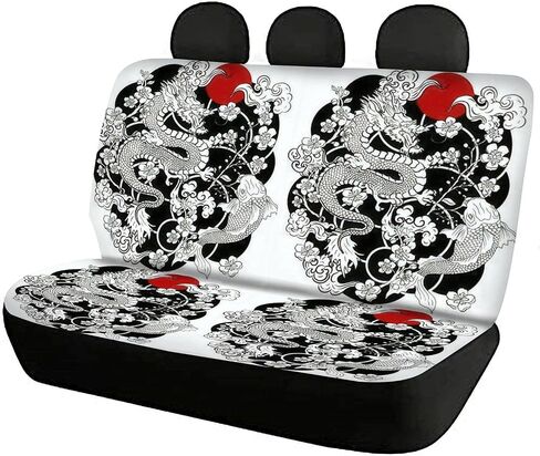 Car Seat Covers Full Set - Chinese Dragon with Peach Blossom and Cloud Tattoo Japanese Tattoo Car Seat Protector Cover Set Interior Covers Auto Decor Accessories Fit Most Vehicles in Saudi Arabia