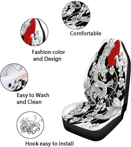 Car Seat Covers Full Set - Chinese Dragon with Peach Blossom and Cloud Tattoo Japanese Tattoo Car Seat Protector Cover Set Interior Covers Auto Decor Accessories Fit Most Vehicles in Saudi Arabia